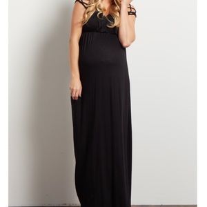 Black Woven Shoulder Maternity/Nursing Maxi Dress